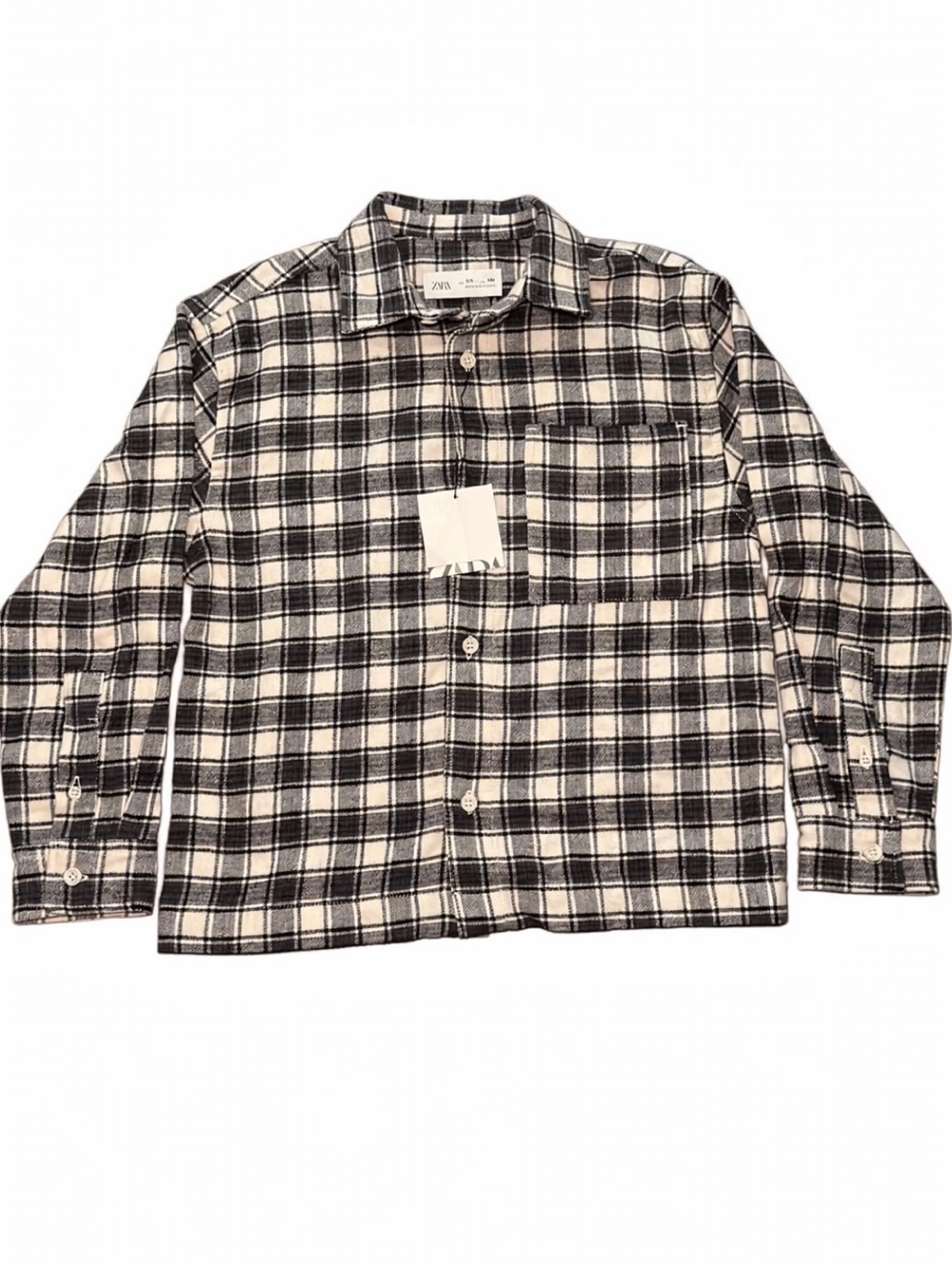 NWT Zara Black and White Plaid Button-Down Shirt